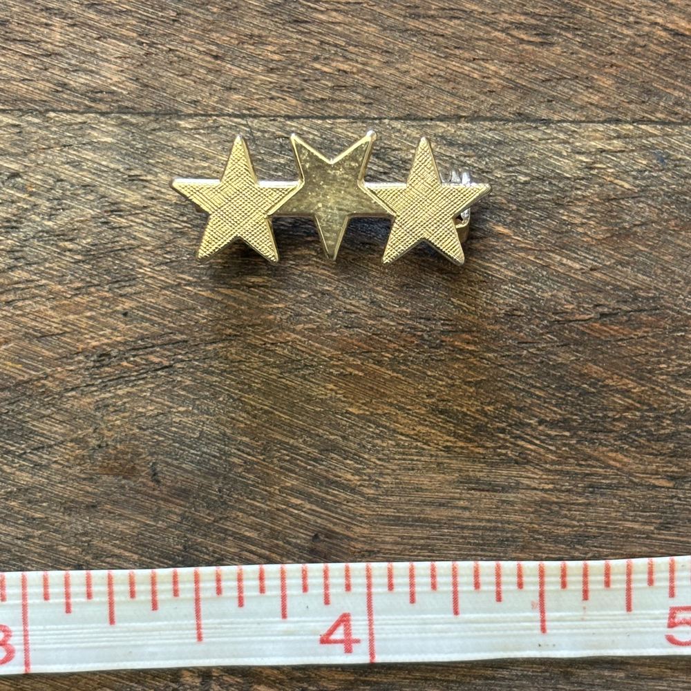 Triple Star Military Style Bar Pin Gold Tone